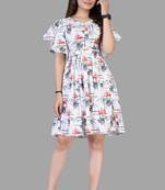 White printed crepe short-dresses