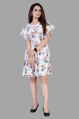 White printed crepe short-dresses 3