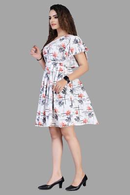 White printed crepe short-dresses 5