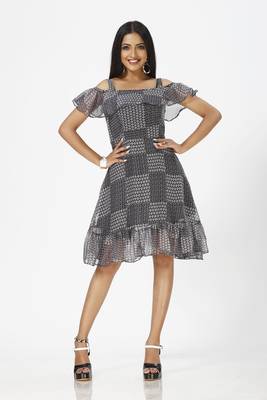 Black printed crepe short-dresses 1