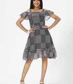 Black printed crepe short-dresses