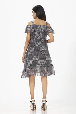 Black printed crepe short-dresses 2