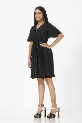 Black printed crepe short-dresses 3