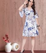 Blue printed crepe short-dresses