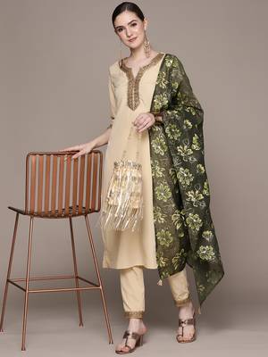 Cream plain crepe kurta sets 5
