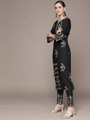 Black printed rayon kurta sets 3