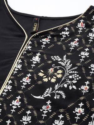 Black printed rayon kurta sets 4