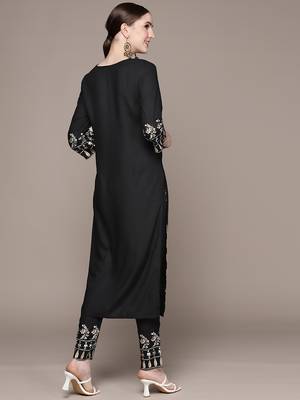 Black printed rayon kurta sets 5