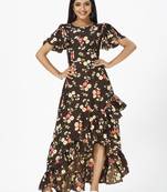 Brown printed crepe short-dresses