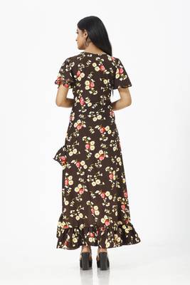 Brown printed crepe short-dresses 2