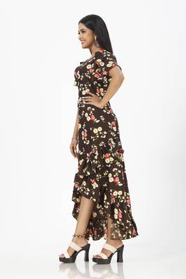 Brown printed crepe short-dresses 3