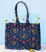 Navy Spring Print Canvas Tote Bag