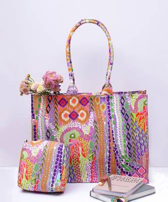 African Multi Colour Printed Canvas Tote Bag 1