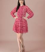 Pink printed georgette short-dresses