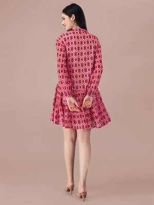Pink printed georgette short-dresses 2