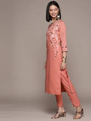 Peach printed rayon kurta sets 3