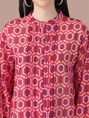 Pink printed georgette short-dresses 4