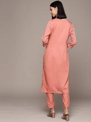Peach printed rayon kurta sets 5