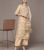 Cream printed crepe kurta sets