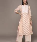 Peach printed chanderi kurta sets