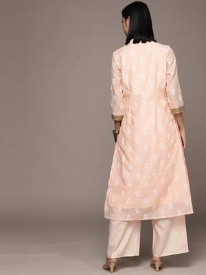 Peach printed chanderi kurta sets 3