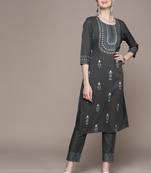 Grey printed rayon kurta sets