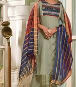 Gruhnaree Grey Floral Yoke Design A-Line Kurta with Trousers with Duppta