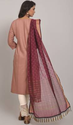 Gruhnaree Peach Floral Yoke Design A-Line Kurta with Trousers with Duppta 4