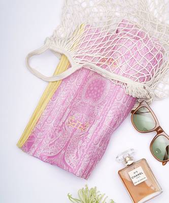 Pink Colour PS Print Silkmul Full Width Scarf With Piping 1