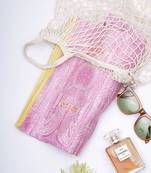 Pink Colour PS Print Silkmul Full Width Scarf With Piping