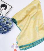 Yellow Colour PS Print Silkmul Full Width Scarf With Piping