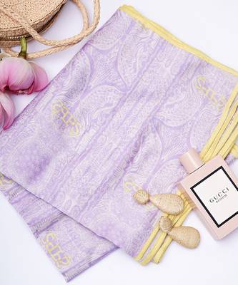 Lilac Colour PS Print Silkmul Full Width Scarf With Piping 1
