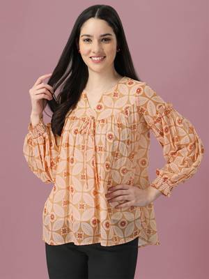 Orange printed georgette crop-tops 1
