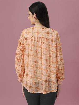 Orange printed georgette crop-tops 2