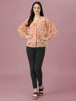 Orange printed georgette crop-tops 5