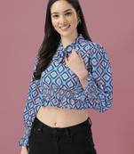Blue printed georgette crop-tops