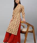 Beige printed cotton ethnic-kurtis