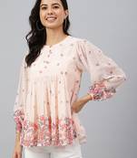 Peach printed georgette party-tops