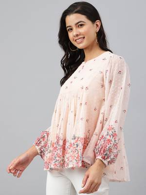 Peach printed georgette party-tops 3