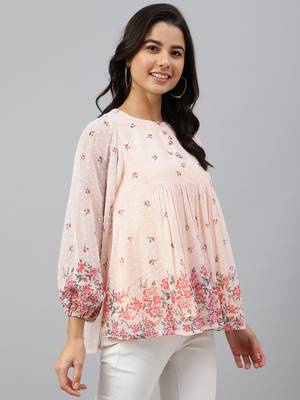 Peach printed georgette party-tops 4