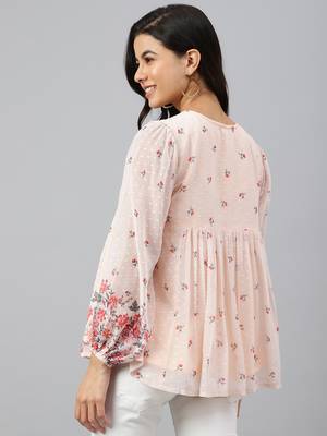 Peach printed georgette party-tops 5