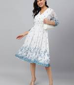 White printed georgette long-dresses