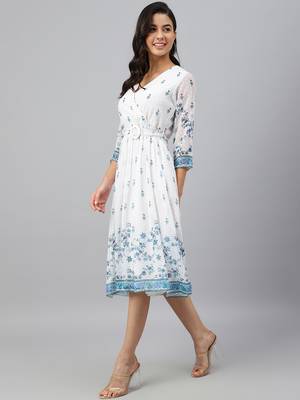 White printed georgette long-dresses 2