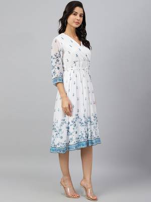 White printed georgette long-dresses 3