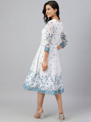 White printed georgette long-dresses 4