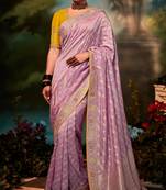 Onion pink embroidered organza saree with blouse