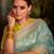 Light turquoise plain organza saree with blouse