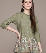 Olive printed crepe tunics