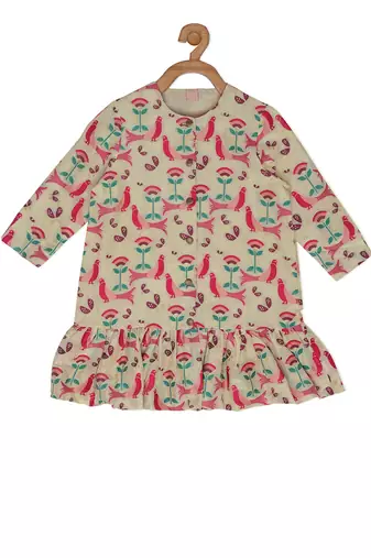 Beige Brocade printed Bird Carnival Jacket