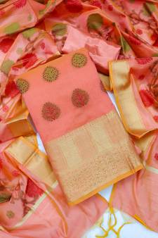Peach Floral Print Banarasi Salwar